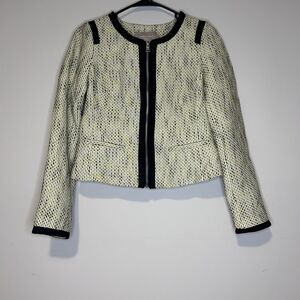 Banana Republic Lined Tweed Cropped Jacket Yellow, Black, White Sz 6 Career brat